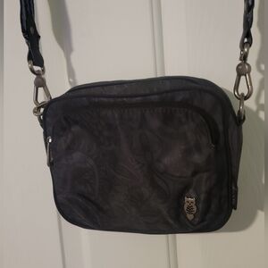 Sakroots Westwood Crossbody,Black Spirit Desert Artisan Design, Floral/Boho/Owl